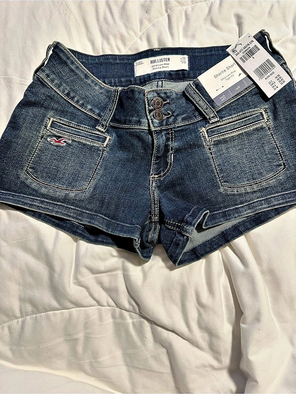 Hollister Ultra Low-Rise Shortie Short Denim Jean Shorts Size 4 Short NWT